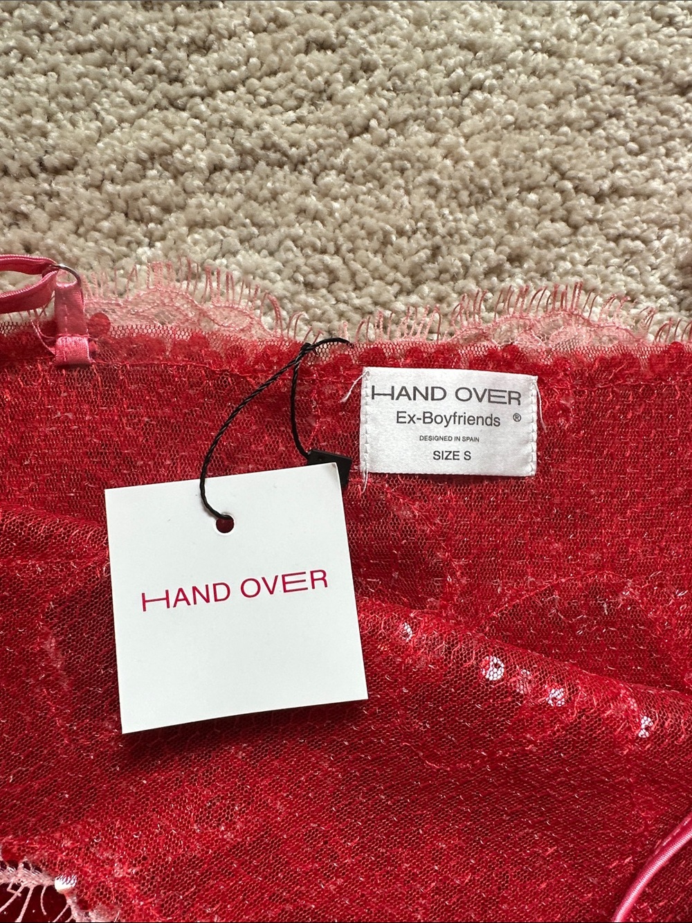 Handover H-Andover Zayn Dress Size S Red Sequin Mini Dress Pink Lace BNWT - Picture 12 of 13